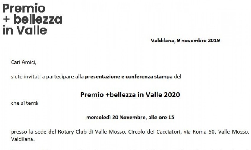 Comunicato stampa 09.11.2019 | Premio +bellezza in Valle